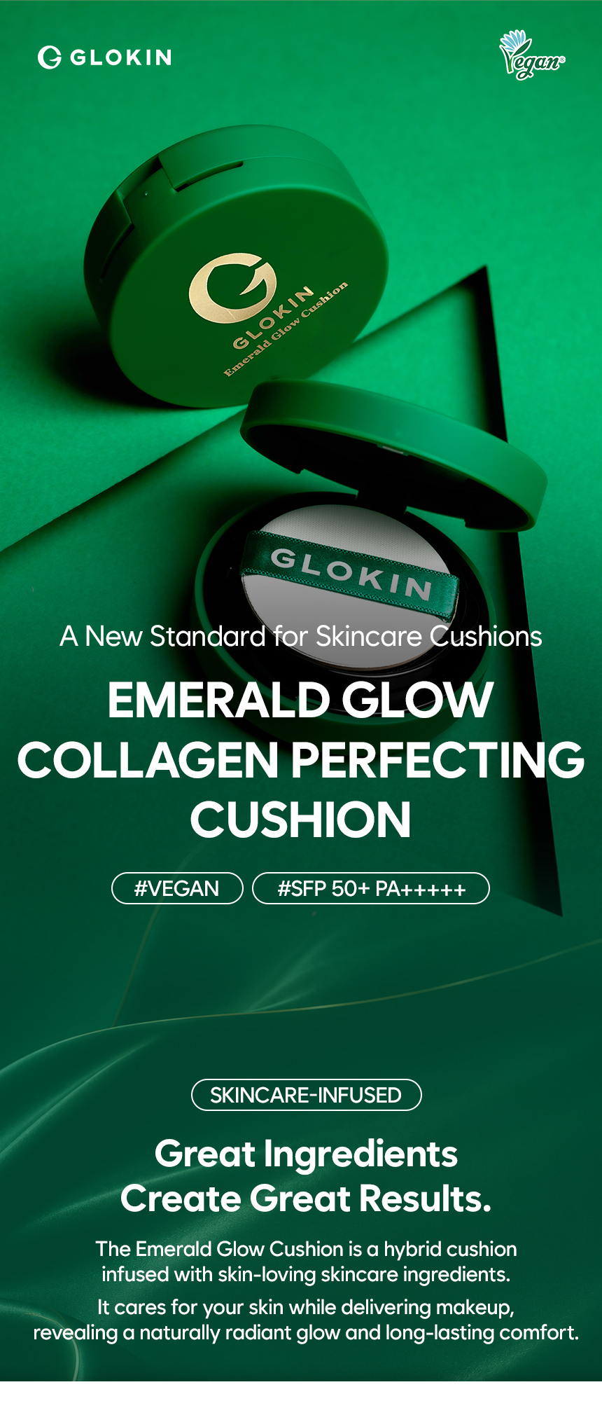 Glokin Emerald Glow Collagen Perfecting Cushion 13g (Silk Beige)