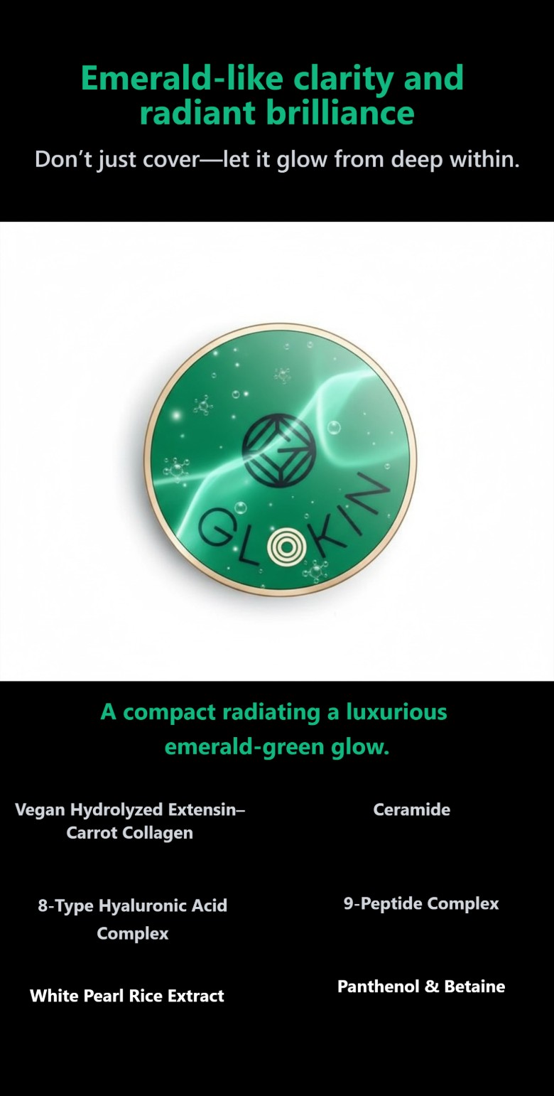 Glokin Emerald Glow Collagen Perfecting Cushion 13g (Silk Beige)