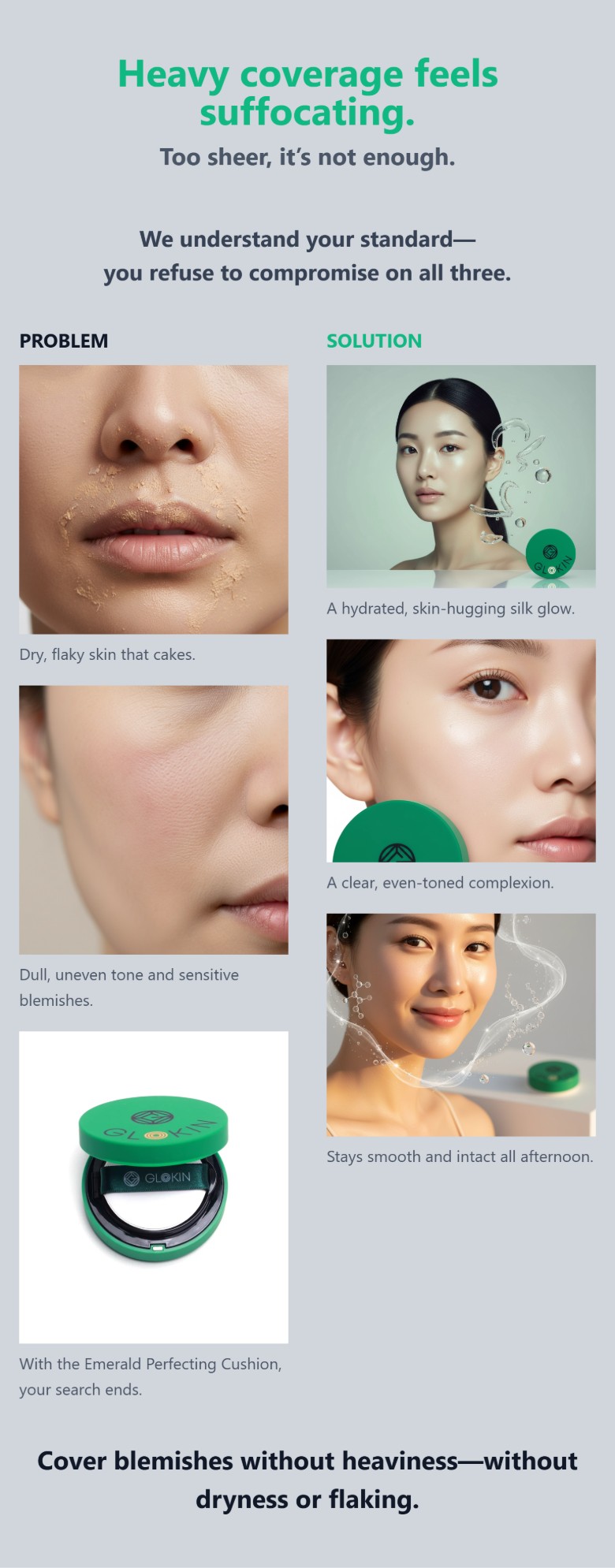 Glokin Emerald Glow Collagen Perfecting Cushion 13g (Silk Beige)