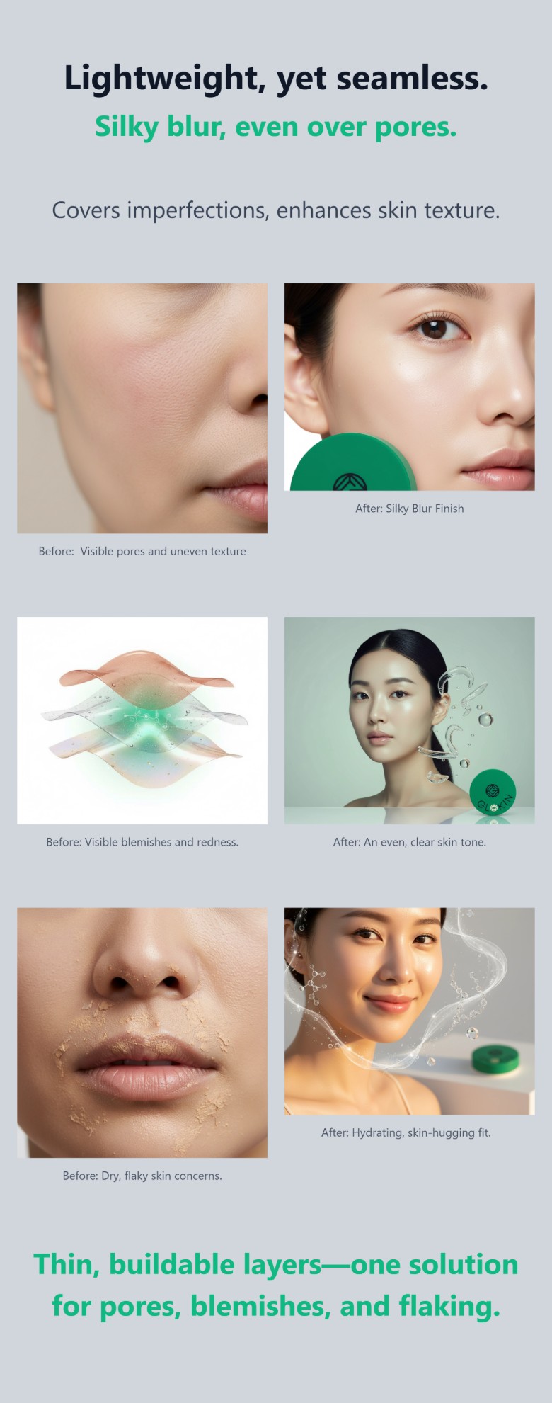 Glokin Emerald Glow Collagen Perfecting Cushion 13g (Silk Beige)